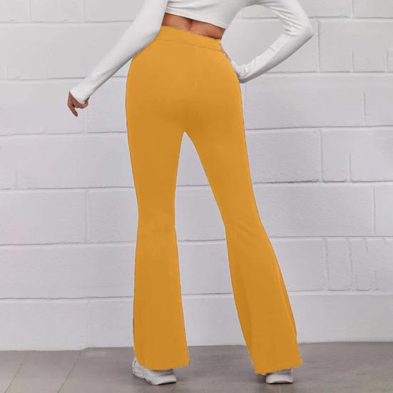 High-Waist Elastic Waistband Control Tummy Lady Trousers Women Solid Color Sports Flared Pants Streetwear