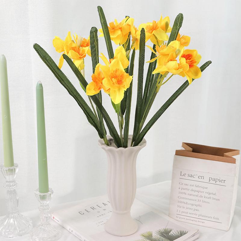 Букет белых искусственных нарциссов 48 см для украшения дома, сада, комнаты, рабочего стола. Искусственные цветы для декора свадебной вечеринки.