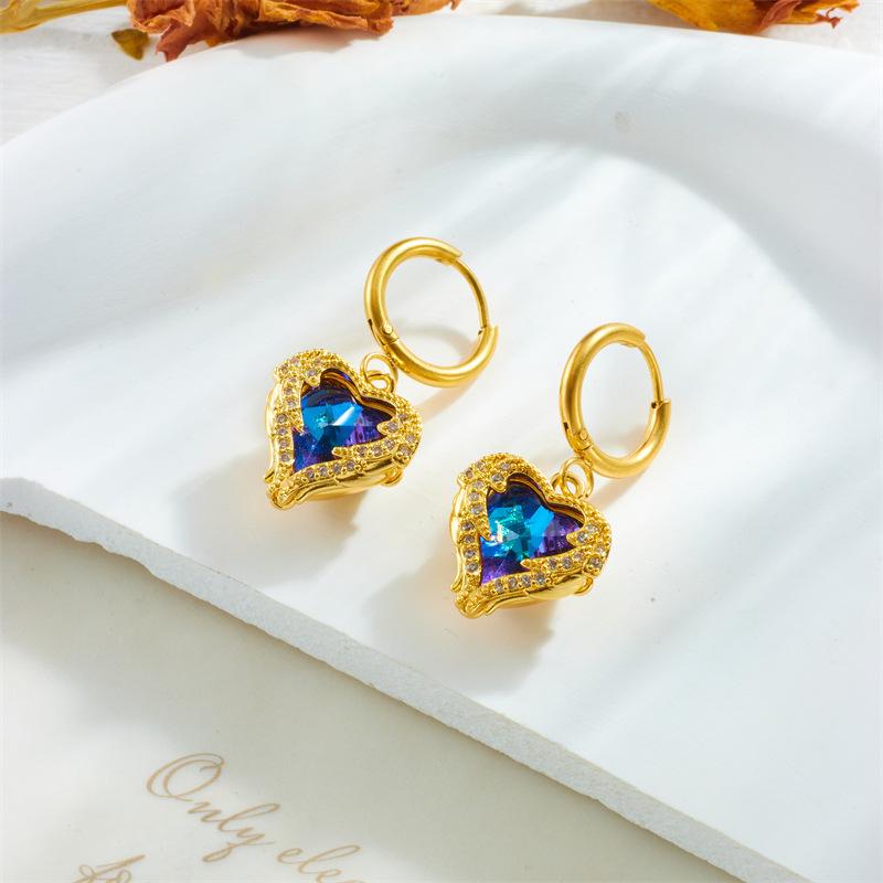 Gold Ombre Cubic Zirconia Heart Drop Hoop Earrings