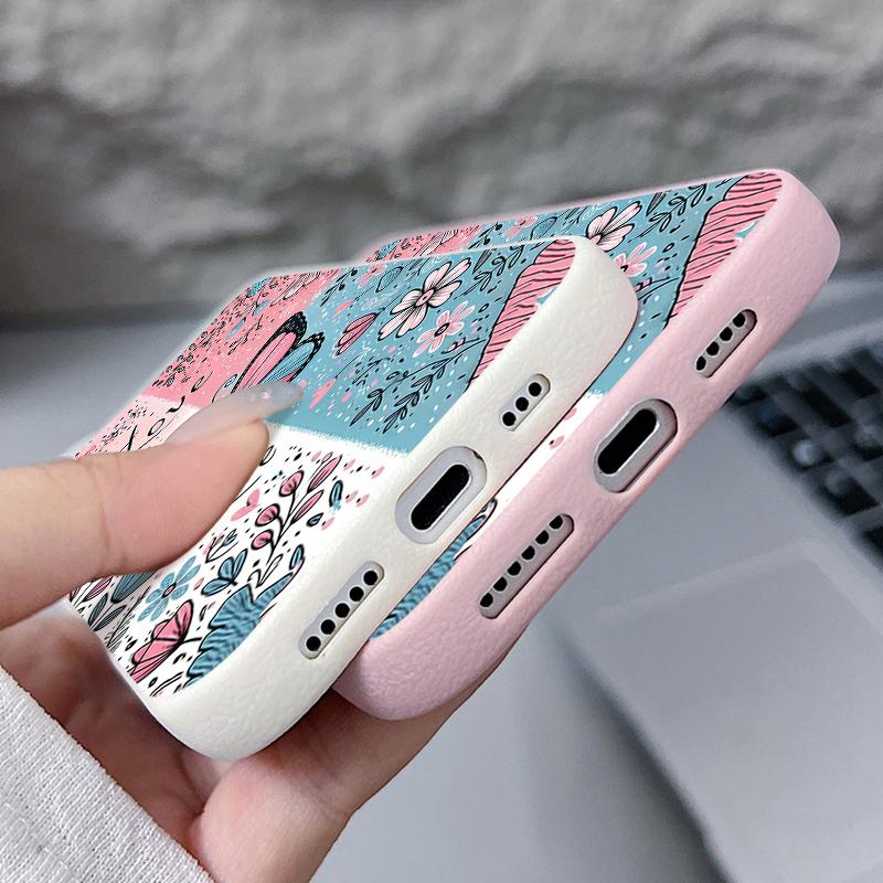 Синий Розовый Бабочка Цветочный Узор Чехол Для iPhone 17 Pro Max Funda iPhone 16 Pro Max 15 14 13 12 11 Air 16E Кожаная Текстура Силиконовый Чехол