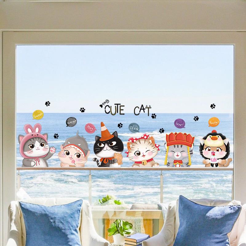 Cartoon Cat Stickers Wall Stickers Children's Room Layout Stickers Wall Room Bedroom Warm Decoration Wallpaper