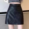Women's High-Waist Matte PU Leather A-Line Skirt – Black, Petite, Autumn/Winter Fashion