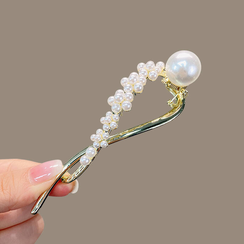 1 шт. Простая металлическая золотистая серебристая заколка-краб для волос с жемчугом, элегантная женственная заколка-твист для волос, заколка-акула, украшение для волос, ювелирное изделие, подарок