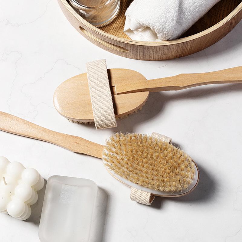 Щетки для тела для ванной комнаты с длинной ручкой, щетки для ванны из натуральной щетины, отшелушивающий массажер с деревянной ручкой, инструмент для сухой чистки, душ