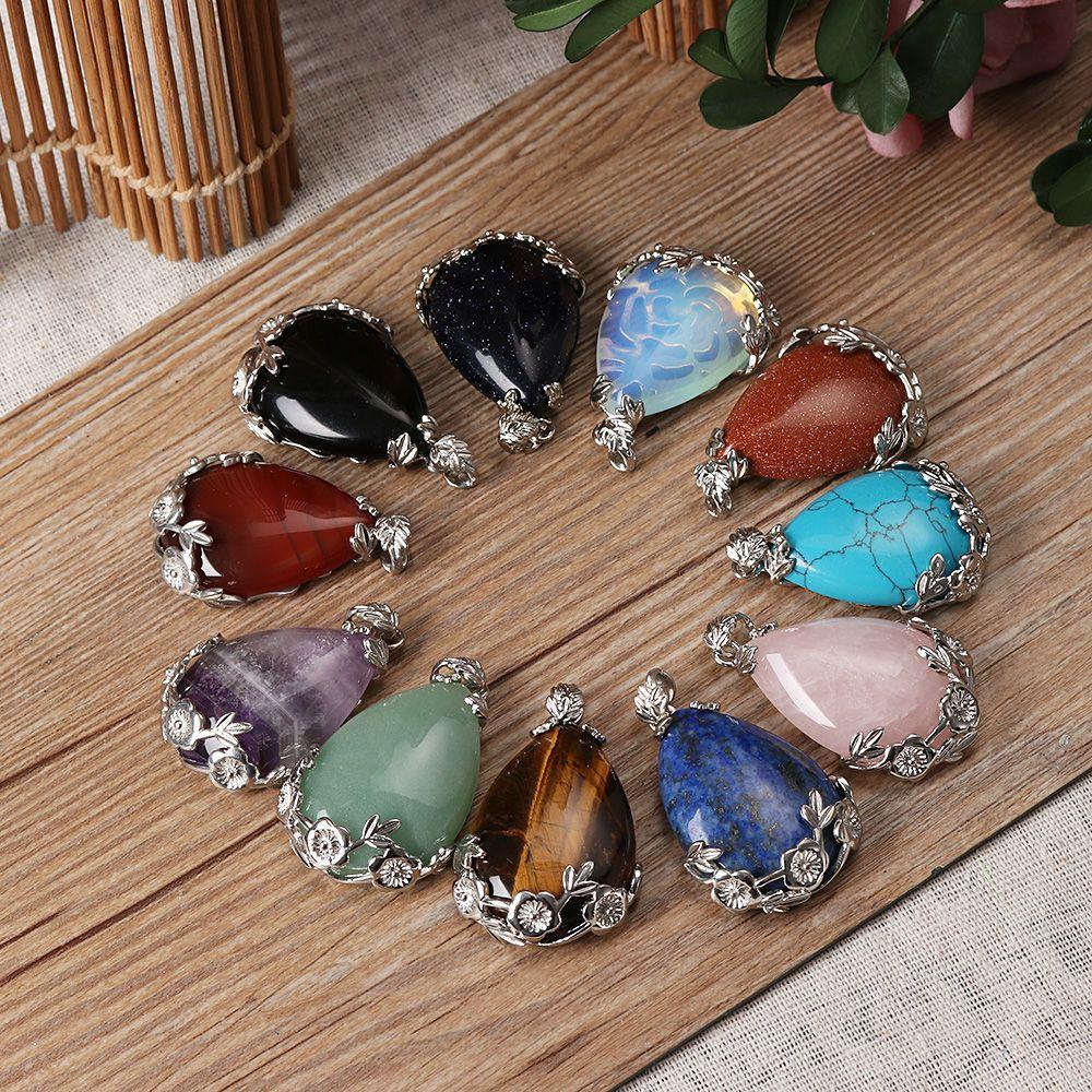 Хрустальный Камень Капля Воды Драгоценный Камень Ожерелья Подвески Аметист Агат Опал Бирюза Натуральный Кварц