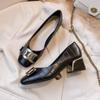 Shoes for Women Fashion Pumps New OL Leather Square High Heels Shoes Ladies Metal Decoration Leather Casual Shoes 35-43