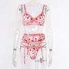 2023 New Lace Hollow Out Fun Love Three Piece Set Sexy Girls Cute and Temptation Underwear Strap Socks Three Piece Set