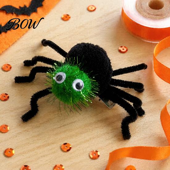 Soft Plush Spider Barrette Halloween Hair Clips for Girls Women, Cute Furry Barrettes, Spooky Theme Party Accessories Tinsel Fluffy Pom Accessory