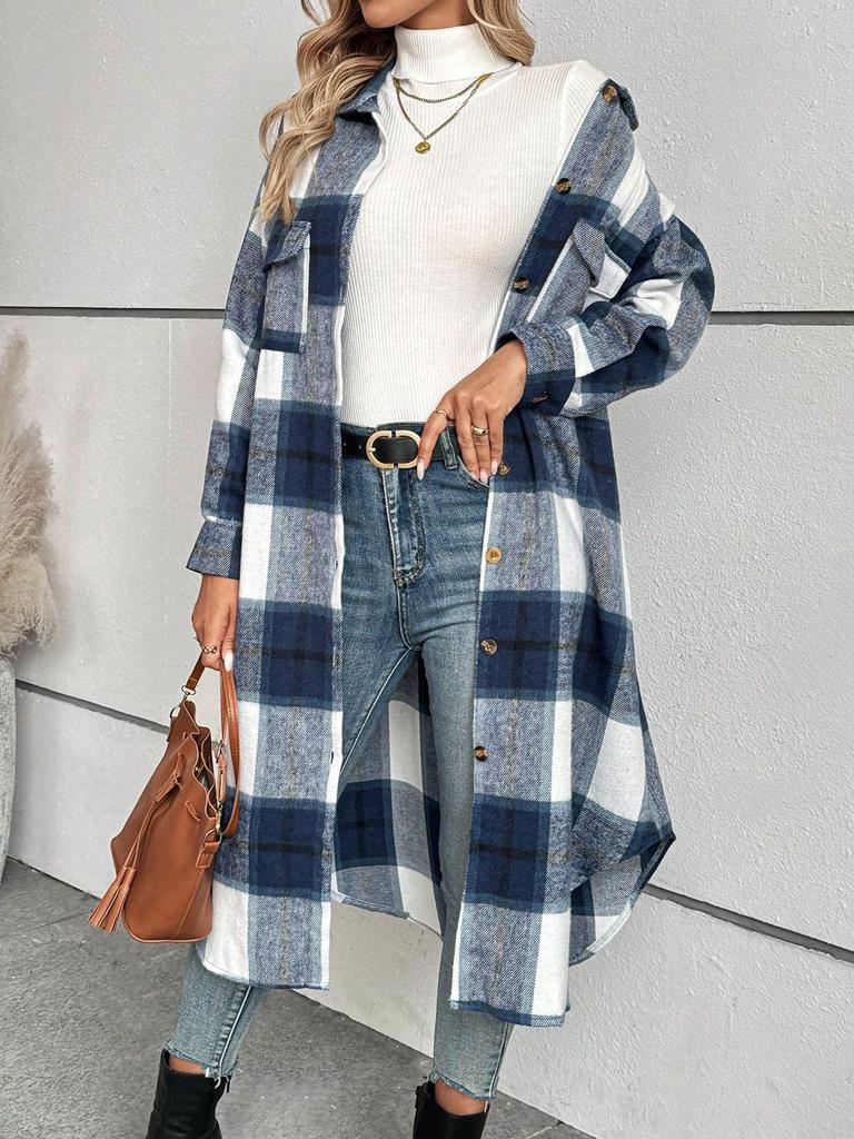 European & American Women's Plaid Woolen Shirt with Irregular Design - 2025 Autumn/Winter Collection