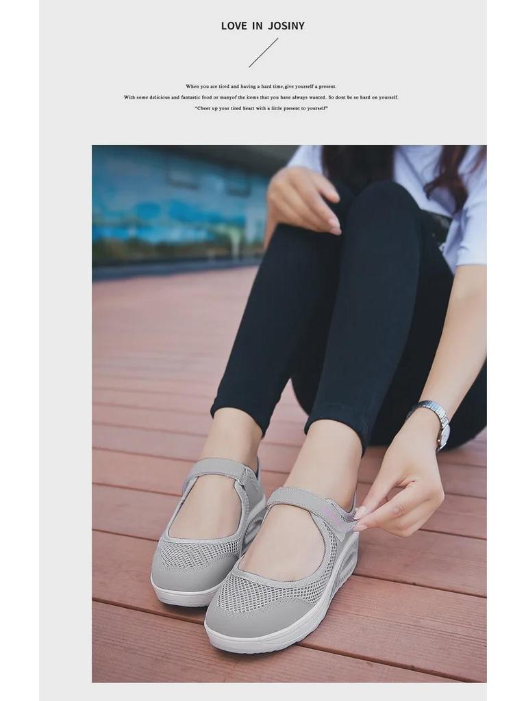 Женские легкие сетчатые кроссовки с воздушной подушкой и липучками 2023 года — однотонные, с неглубоким вырезом