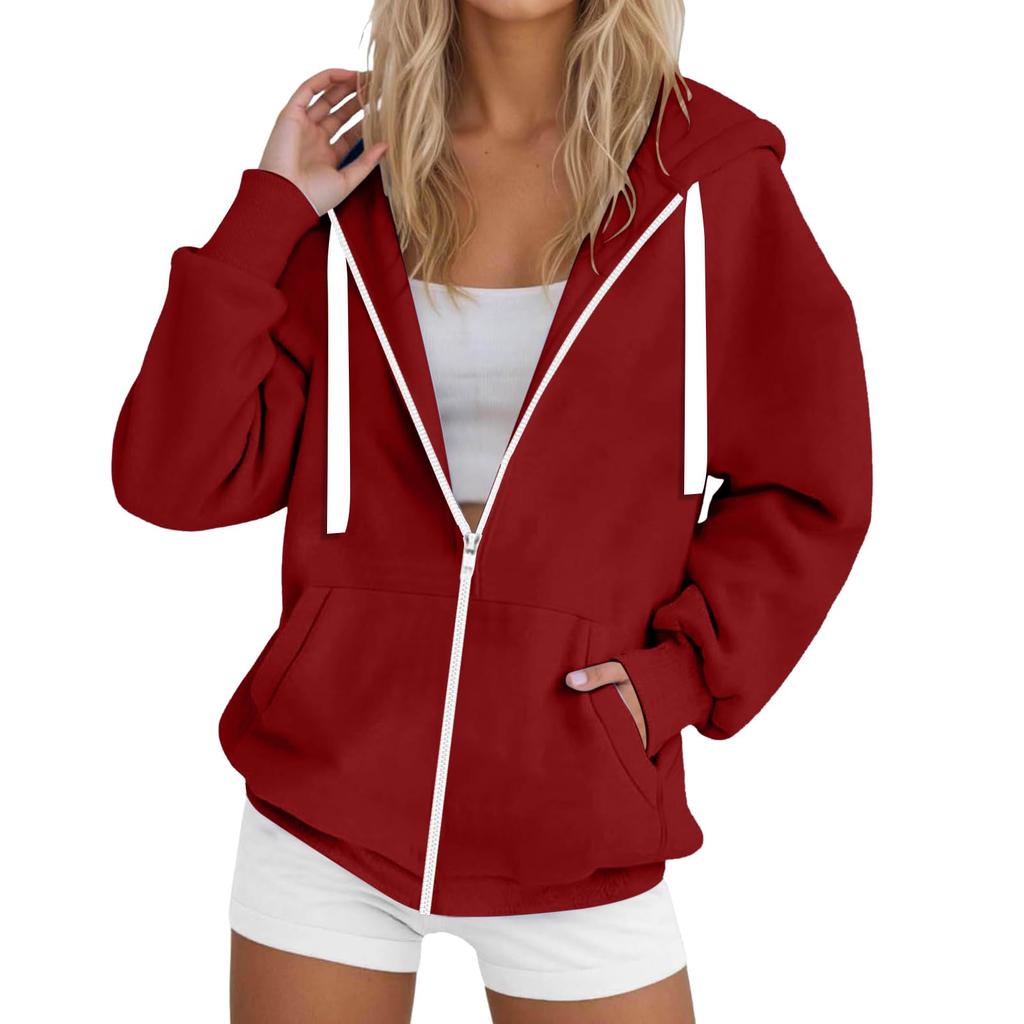 Womens Zip Up Hoodies Casual Long Sleeve Hoodie Jacket Oversized Lightweight Pullover Sweatshirts Tops With Pocket