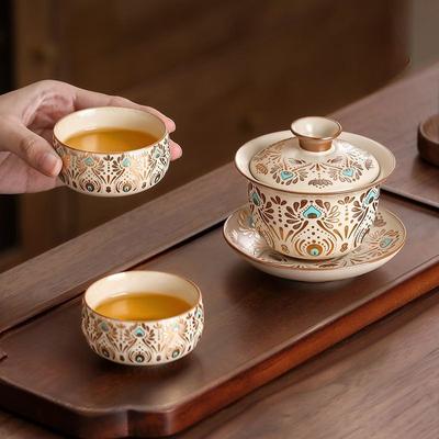 Сувенир из музея Культурный чайный набор Дуньхуан Ру Керамика Гайвань Чашка для чая Роскошный Высококачественный Чайник для 1 человека Чайник Гунфу для пожилого человека