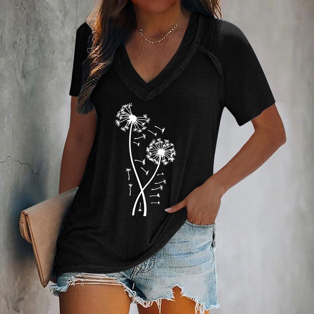 Women's Tops Dressy Summer Fashion Casual Print Casual T-Shirt Shoulder Sleeve V Neck Slim Flowy Tunic