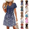 Женское модное платье с принтом, V-образным вырезом, короткими рукавами, свободного кроя, повседневное, для пляжного отдыха