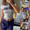 Женские укороченные топы с коротким рукавом, вышитые буквы, футболки с круглым вырезом, летние рубашки узкого кроя, уличная одежда