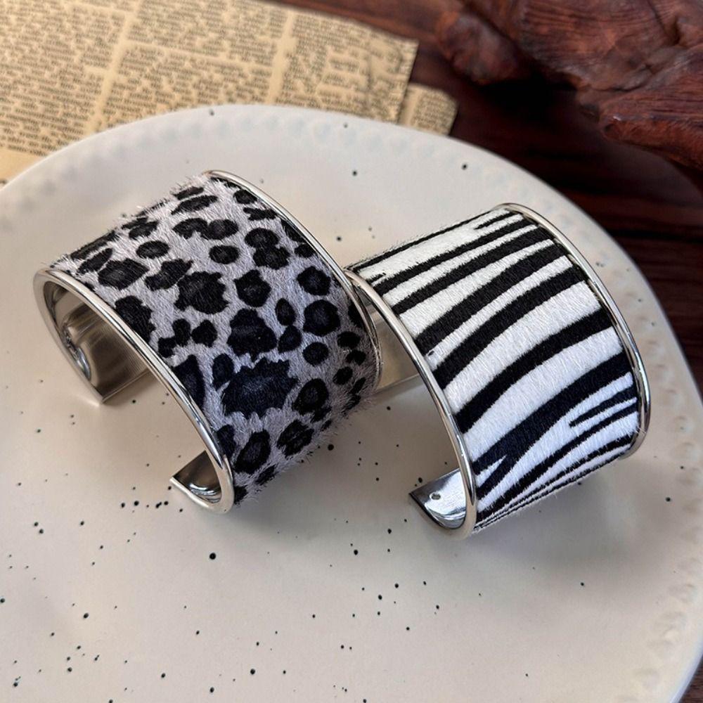 Multicolor Geometric Leopard Print Bangles Exaggerated Cuff Bangles  Hip Hop Style