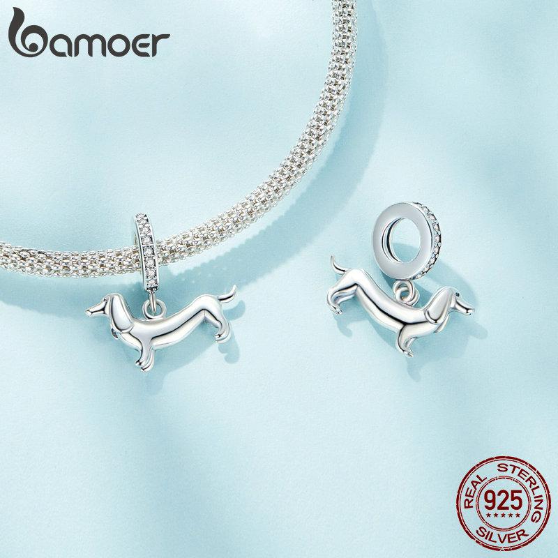 BAMOER позолоченные бусины-подвески в виде собаки для браслета с подвесками, подлинное серебро 925 пробы, подвеска в виде бордер-колли, таксы, шнауцера