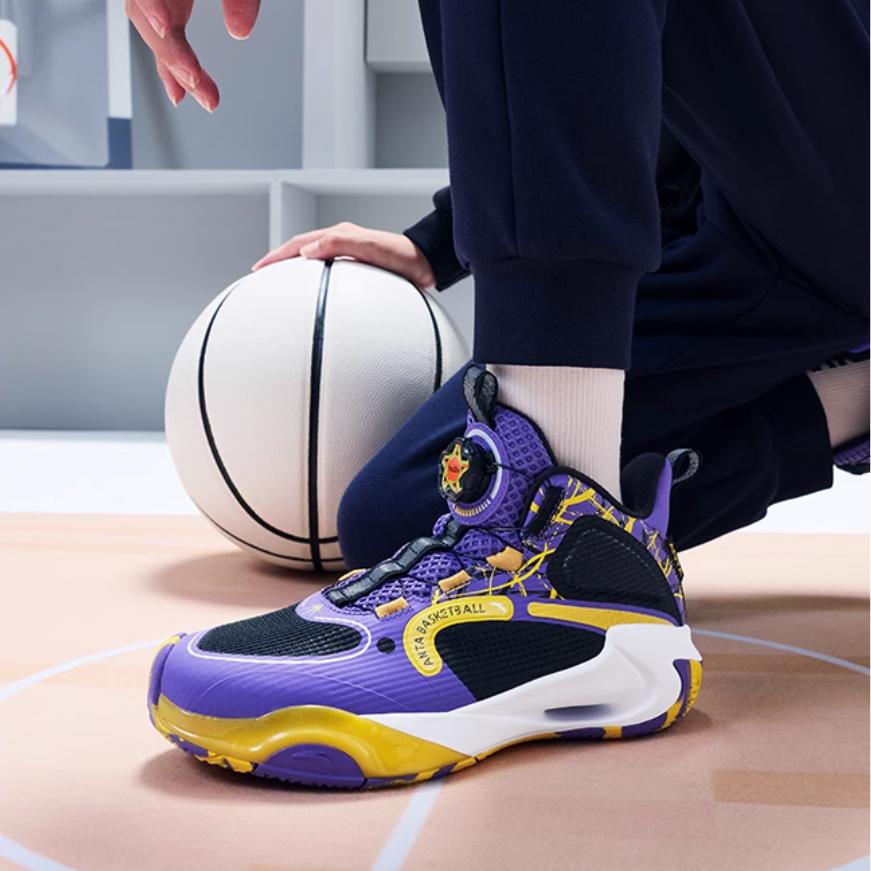 Anta Kids Wind Tunnel 2 Comfortable Durable Breathable Mid-Top Basketball Shoes Kids Basketball Shoes Purple Black A312341115-4