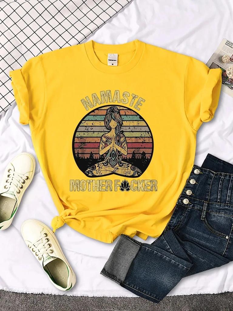 Винтажная женская хлопковая футболка с принтом Namaste Mother, креативные футболки, модный дышащий укороченный топ, повседневная спортивная одежда унисекс