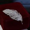 Elegant Silver Color Full of Rhinestone Feather Brooches for Women Men Unisex Luxury Crystal Lapel Safety Pins Party Jewelry