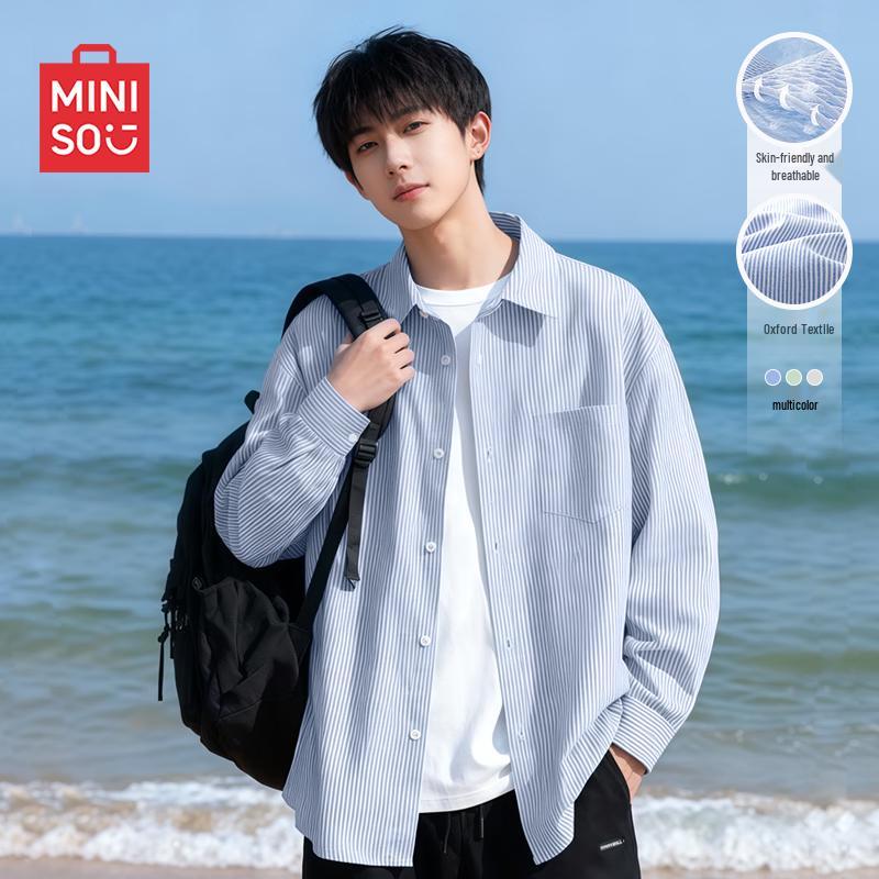 MINISO Мужская повседневная полосатая рубашка с длинным рукавом