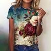 Vintage Women's T-shirts Three-Dimensional Rose Pattern Short Sleeves T Shirt Top Summer Y2K Women Clothing Crew Neck Pullover