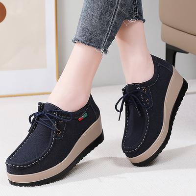 Внешняя торговля большой размер платформа лоферы женские одинарные туфли новая подошва-маффин шнуровка модные универсальные и удобные женские ш в британском стиле