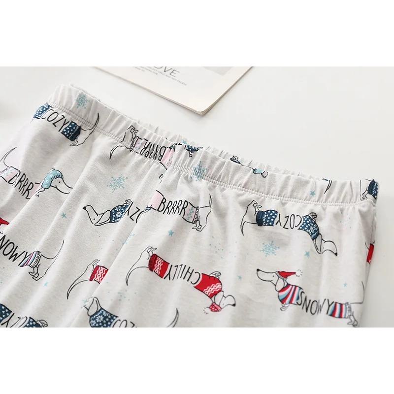 Милый женский пижамный комплект с изображением таксы и таксы, две части, топ с короткими рукавами, брюки три четверти, капри, одежда для сна