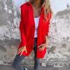 Women's Red Hooded Cardigan with Black Buttons