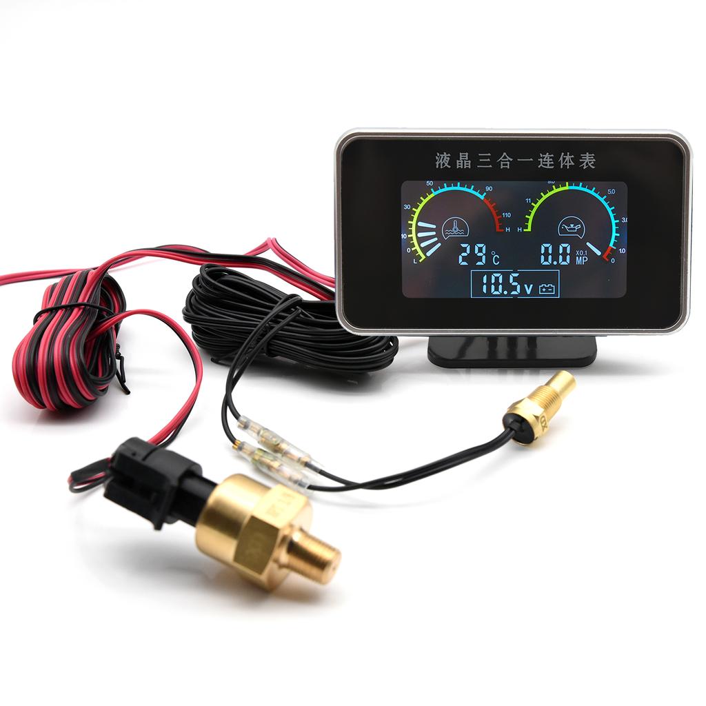 / Universal 3 In 1 Digital Truck Car Gauge Water Temp Gauge Oil Pressure Meter Voltmeter 10mm 1/8 NPT Oil Press Sensor