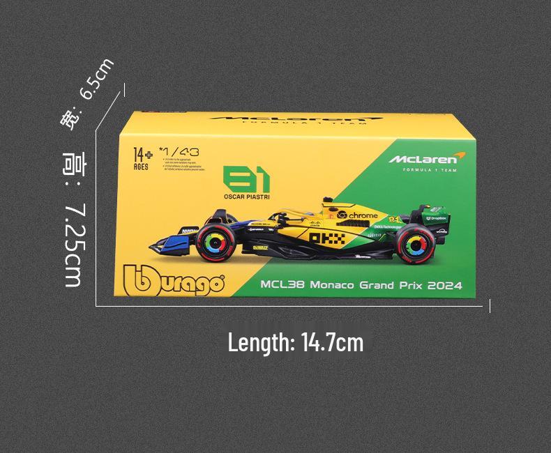 Ббураго 1:43 McLaren MCL38 2024 Гонка Формулы-1 Монако Модель сплавной машины