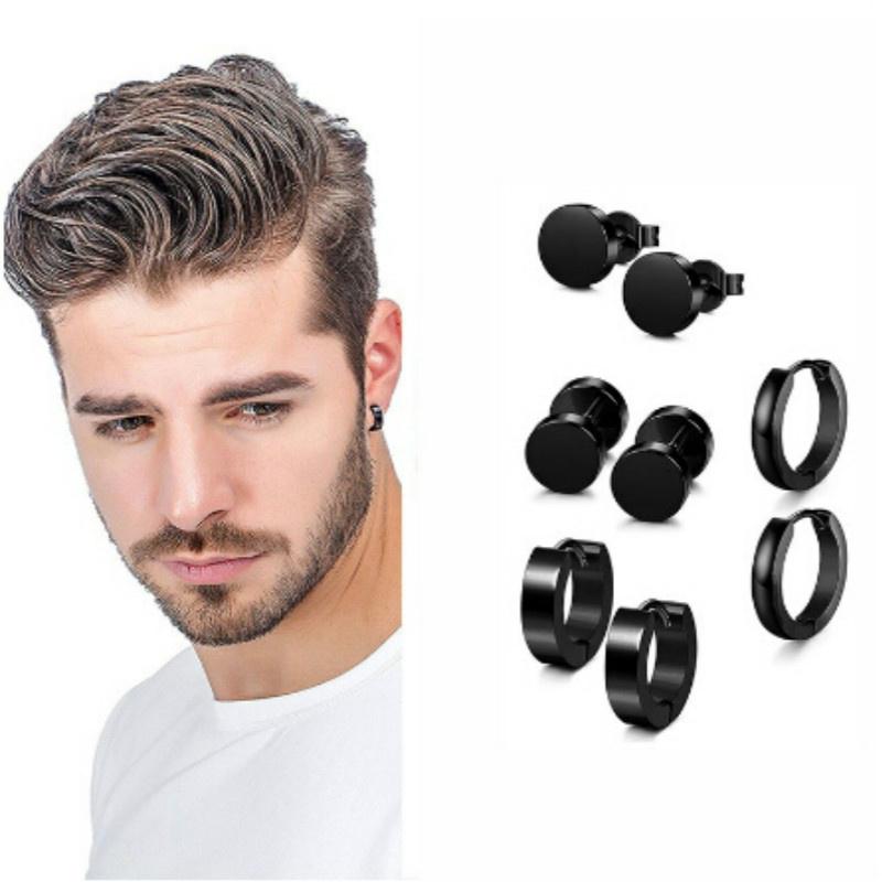 Fashion 4 Pairs/Set Black Round Dumbbell Ear Clip Set