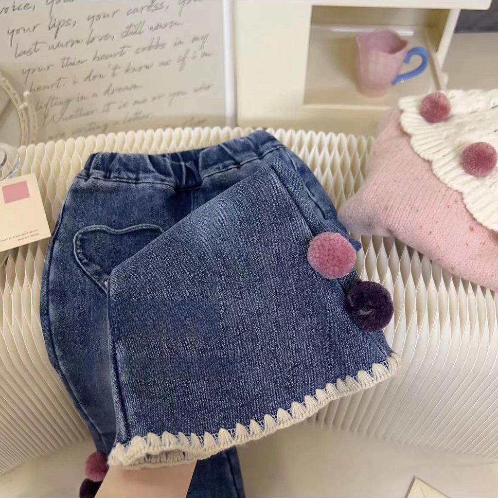 Girls' Sweet Warm Sweater & Fleece Jean Set - Long-Sleeved, Cozy Two-Piece for Autumn and Winter