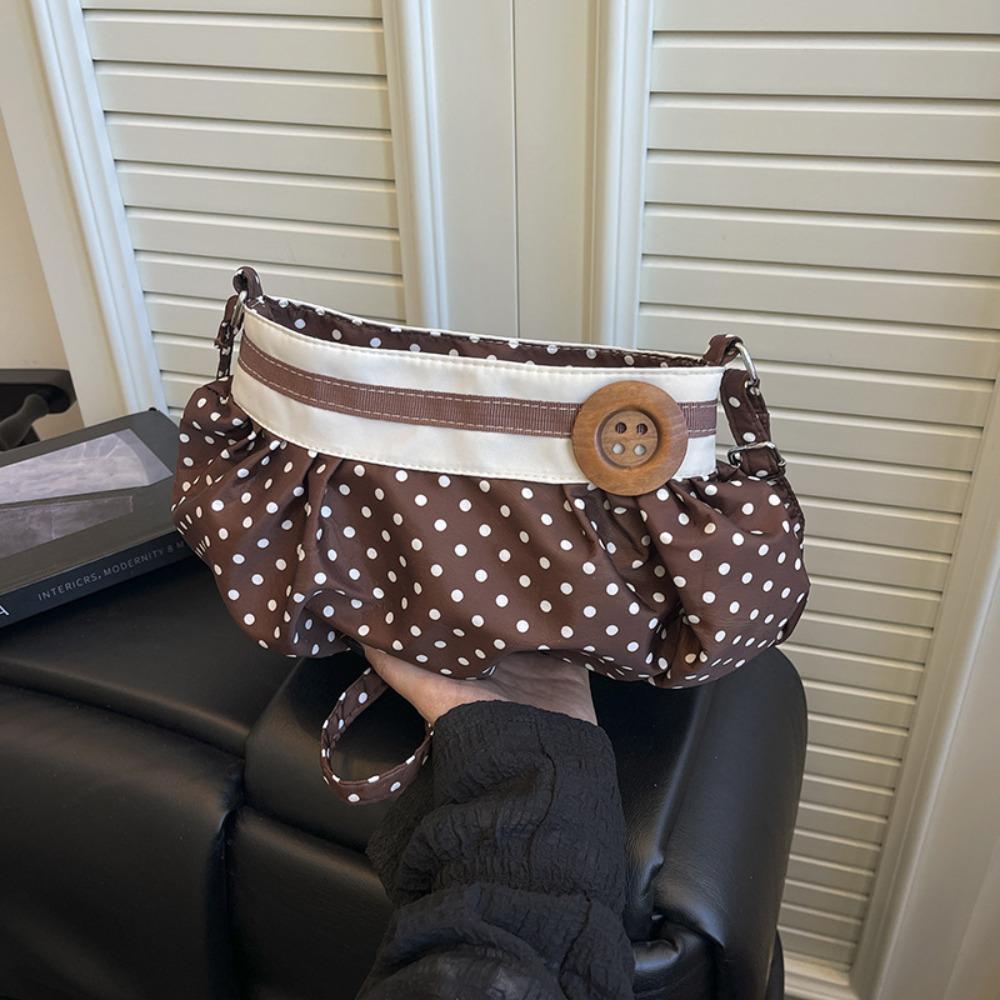 Casual Polka Dot Underarm Bag Wooden Button-Decor Adjustable Strap Shoulder Bag Cloud Bag Women