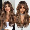 Synthetic Mix Brown Highlight Wig Long Curly Hair Natural Wave Wig for Women Lady Daily Halloween Party Regualr Wig
