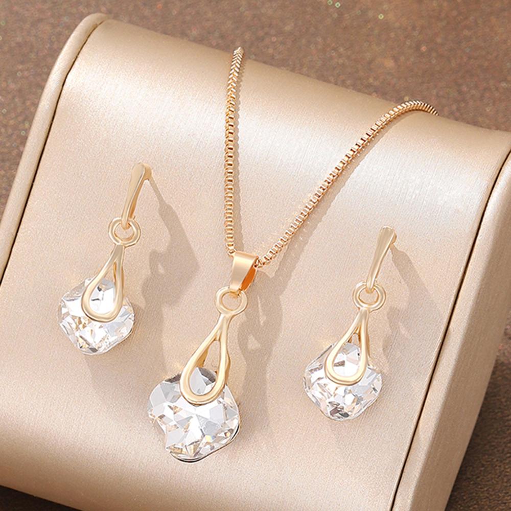 Набор женских циркониевых украшений из 4 предметов, Женский модный повседневный набор с ожерельем-браслетом-серьгами из водяных бриллиантов, Подходит для повседневной носки, Подарок для