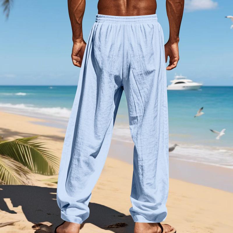 Men’s Lightweight, All-season, Loose-fitting Linen Beach and Leisure Trousers