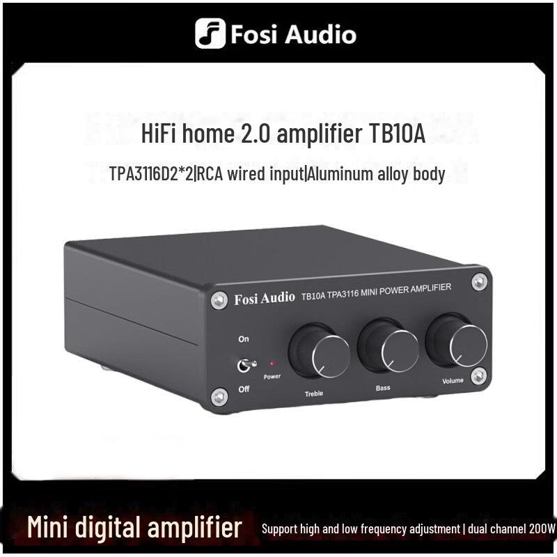FosiAudio TB10A: 2-Channel Stereo Amplifier with Adjustable Bass & Treble