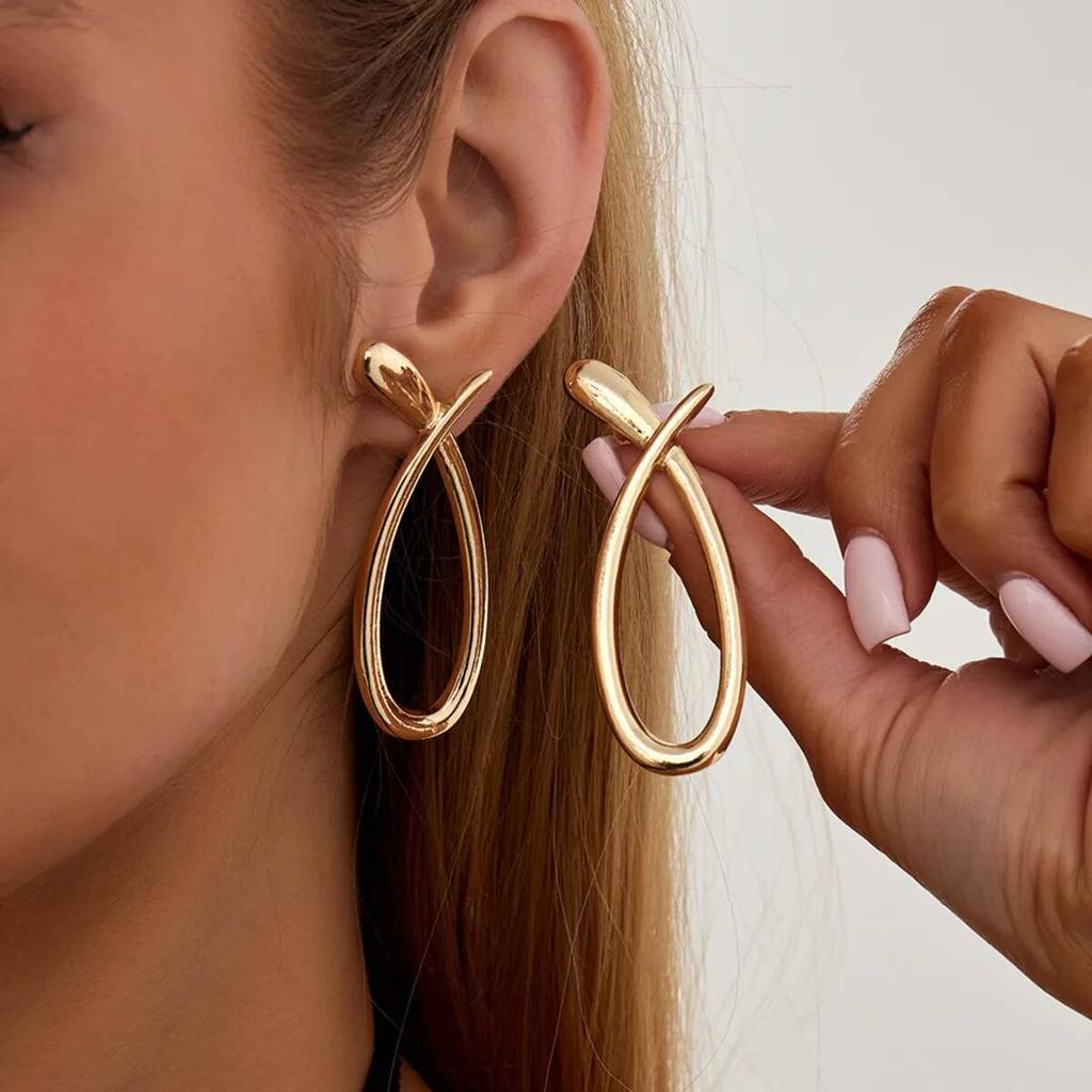 SHIXIN Simple Irregular Geometric Stud Earrings Women Punk Smooth Gold Color Metal Circle Piercing Ear Daily Wear Jewelry Gift