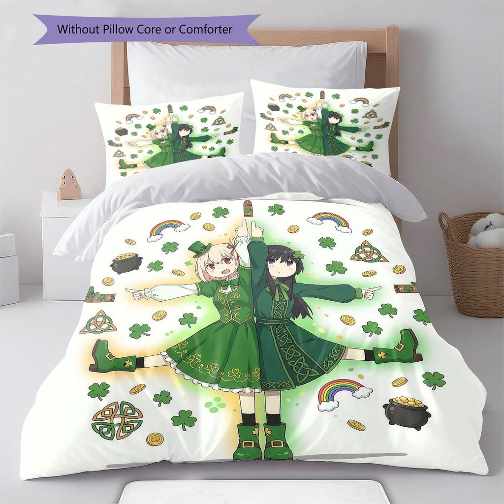LycorisRecoil Pattern Bedding Quilt Set Quilt Cover Pillowcase Home Decoration Birthday Gift (1 * duvet cover + 2 * pillowcase, without core)