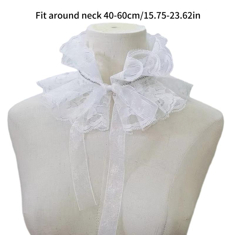 Women Vintage Princess Fake Collar Gothic Black Faux Leather Ruffled Floral Lace Choker Necklace Victorian Neck Ruff