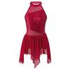 Kids Girls Sleeveless Shiny Sequins Asymmetrical Hem Ballerina Lyrical Modern Dance Leotard Dress