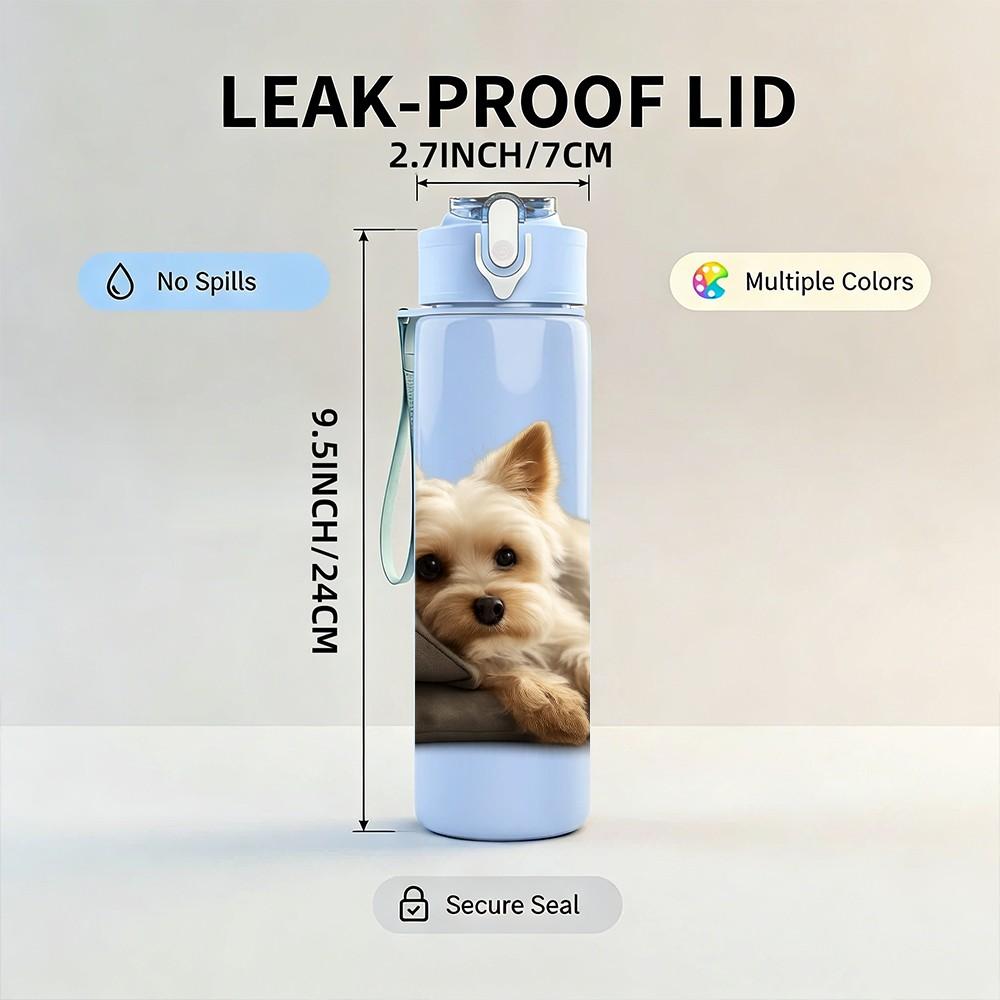 1PC Sleepy Puppy Under Blanket 750ml Color Plastic Sports Water Bottle Leakproof Flip Straw Lid Suitable for Sports Office Home Use