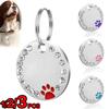 7 Colors Dog Tag Paw Collar Necklace Pet Cat ID Name Engraved Key Ring Chain Diamond Epoxy Round Dog Tag Rhinestone Metal