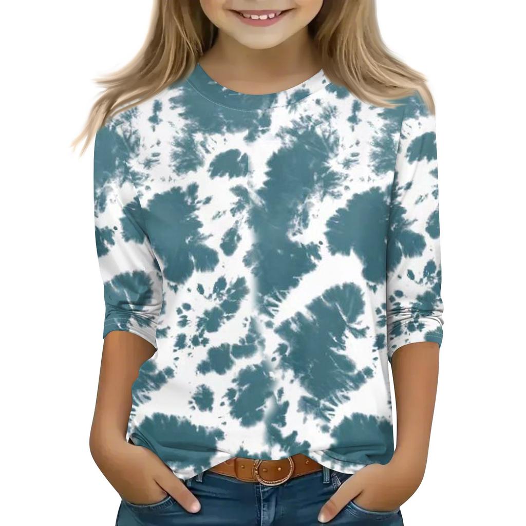 Print Tops For Youth Girls 5-16 Years Round Neck 3/4 Sleeves T-Shirts Trendy Tops Outfit Tees