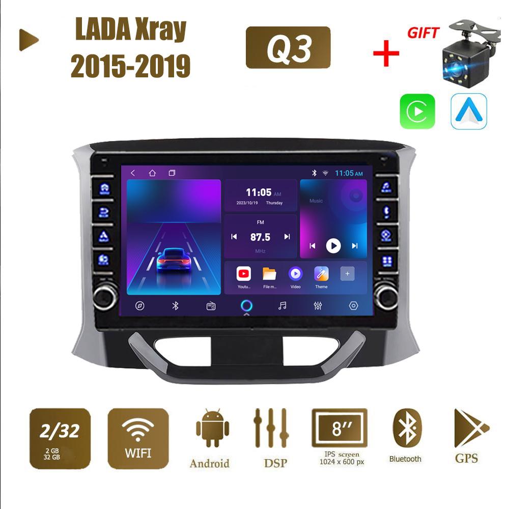 icreative Автомобильное стерео радио на базе Android 2 Din для LADA Xray 2015-2019 с кнопочной ручкой, GPS-навигацией, мультимедийным видеоплеером Carplay, 2 + 32 ГБ