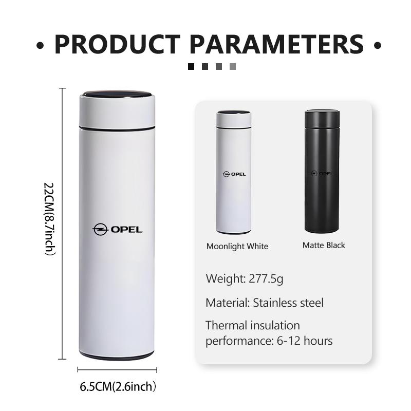 500ML Intelligent Temperature Thermos Bottle Stainless Steel Water Bottle For Opel Corsa D Astra G H J K F Mokka C Zafira B