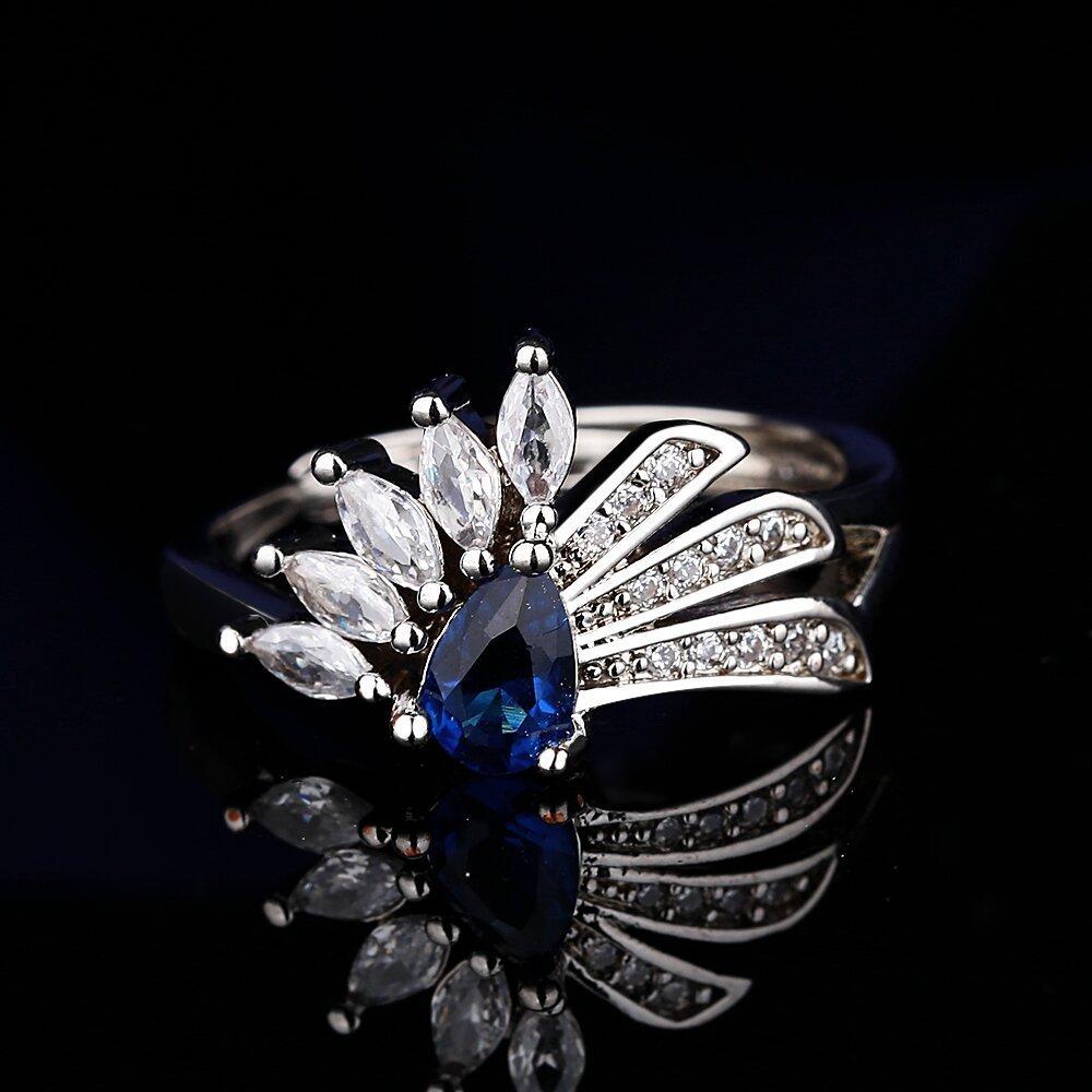 Bora Xing Blue Zircon Jewelry Set Necklace Earrings Ring Women