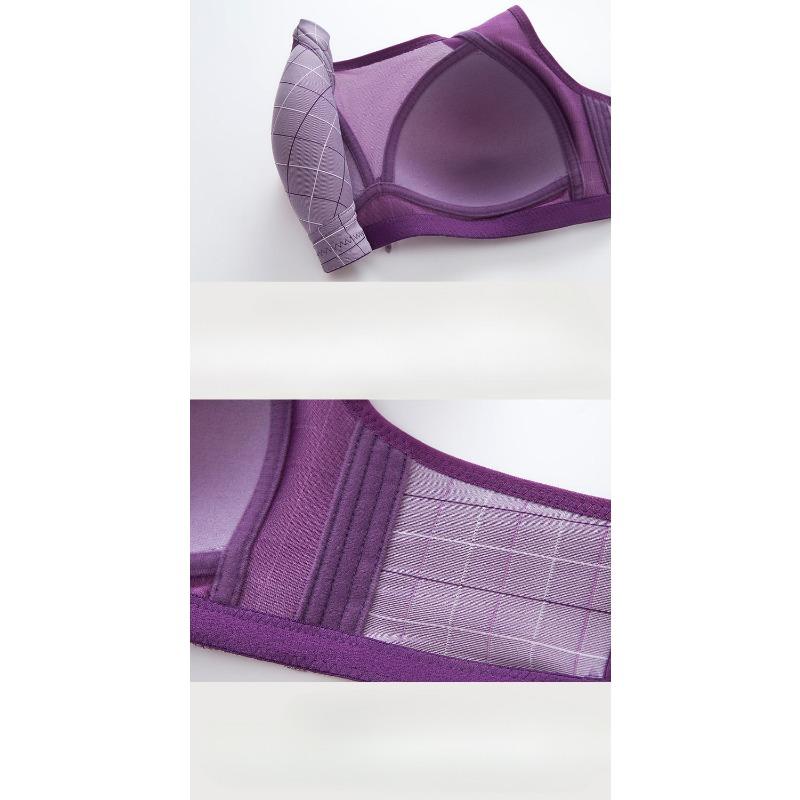 Wire Free Plaid Thin B C 3/4 Cup Women Large Size Bra Adjustable Lace Transparent Gather Push Up Wireless Bras Sexy Lingerie