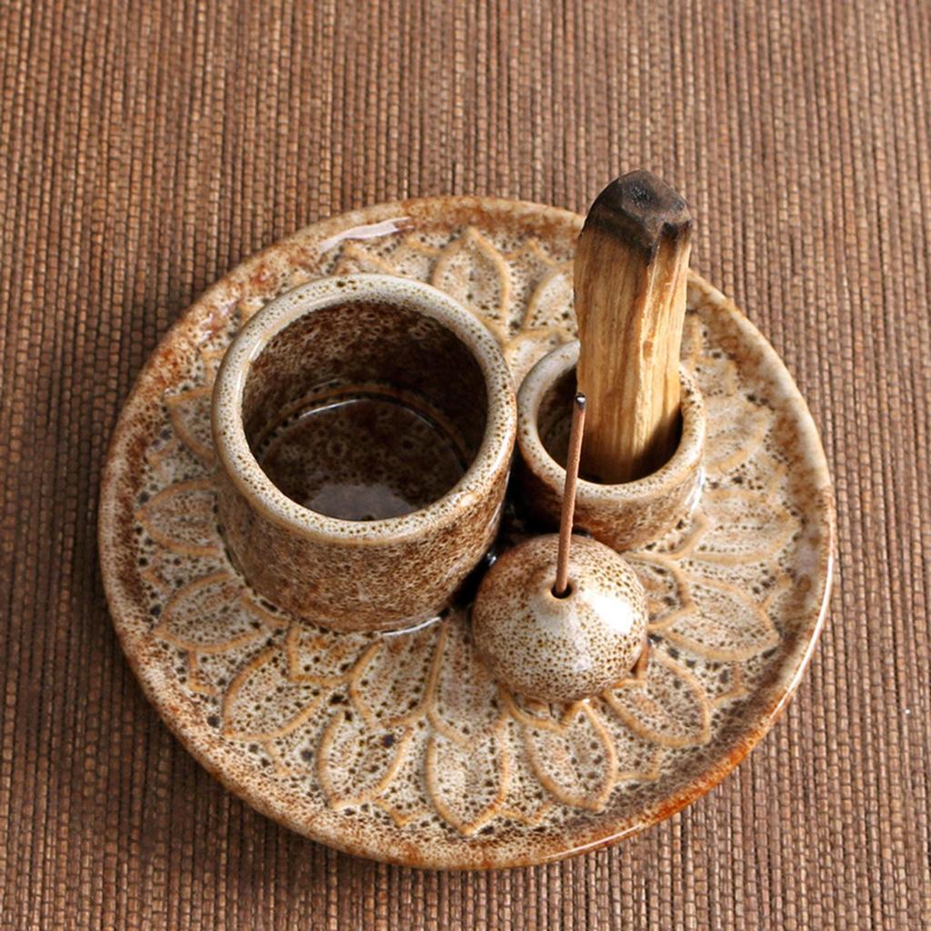 4 In 1 Incense Burner Sage Palo Santo Holder Desktop Candles Ceramic Censer for Farmhouse
